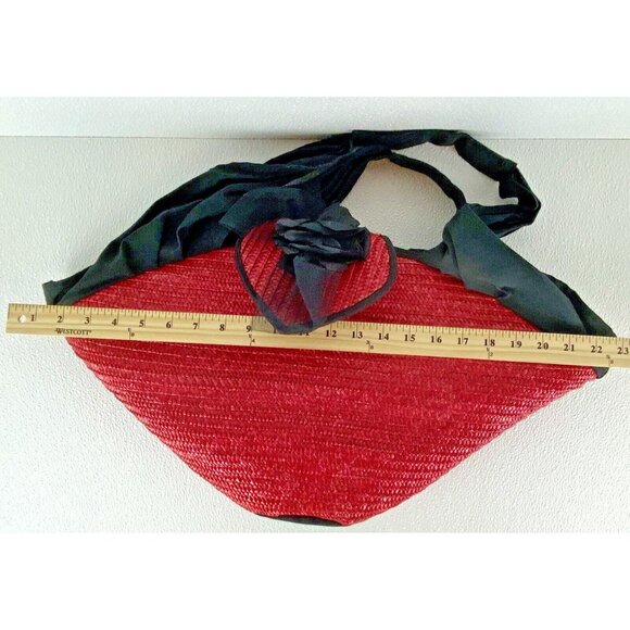 Tropical Beach Resort Chic Red Black Straw Clamshell Shoulder Tote Large Bag VTG - Picture 10 of 13